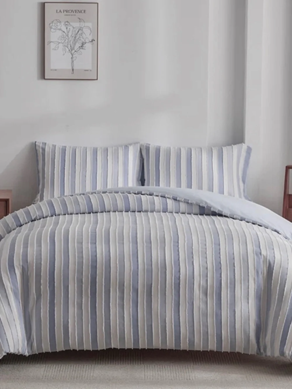 NIP Queen Duvet Cover Set Blue Gray White